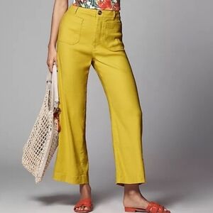MAEVE ANTHROPOLOGIE The Colette High Rise Yellow Crop Wide Leg Pants Linen Sz 28